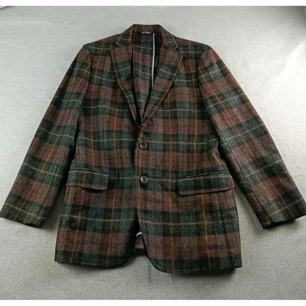Brooks Brothers Fitzgerald Tweed Blazer Mens 38 S Plaid Wool Elbow Patches